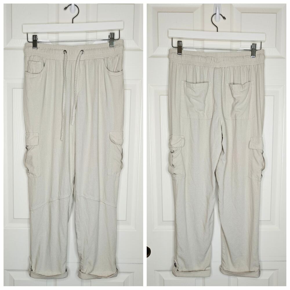 Happily Grey linen blend cargo ankle pants sz S